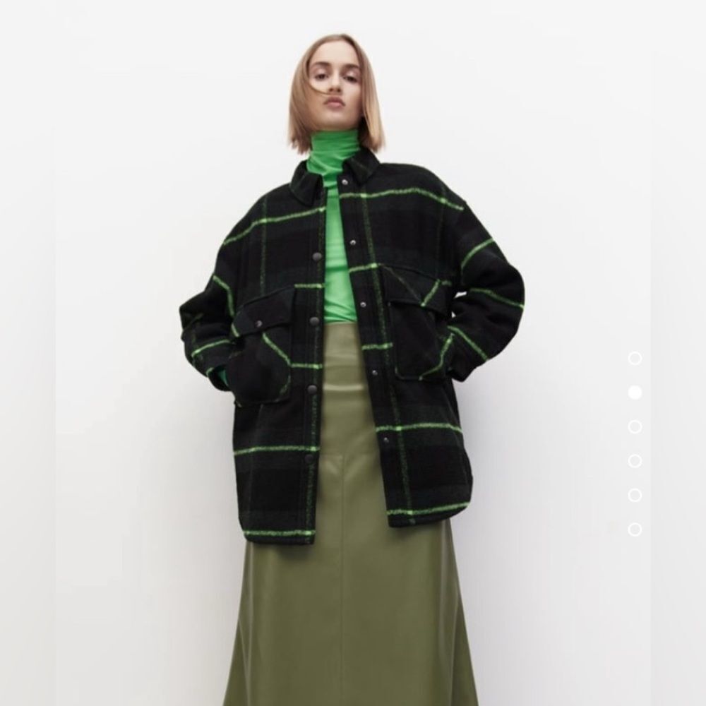 Zara Tartan PLAID PADDED OVERSHIRT lined wool Shacket Small - Picture 3 of 11